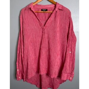 Nine West Red & White Striped Guazy Popover Cotton Blouse XL
